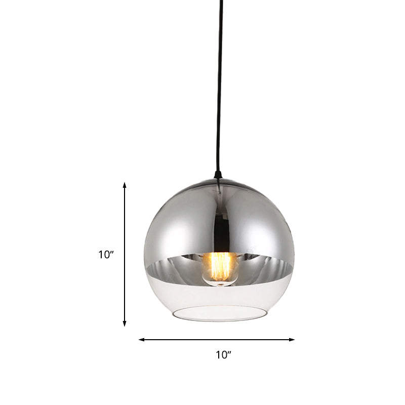 Vintage Silver And Clear Glass Globe Pendant Light For Bedroom - 1 Head Hanging Lamp In 3 Width