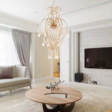 Victorian Scroll Frame Pendant Ceiling Lamp - Single Golden Metallic Light With Crystal Accent