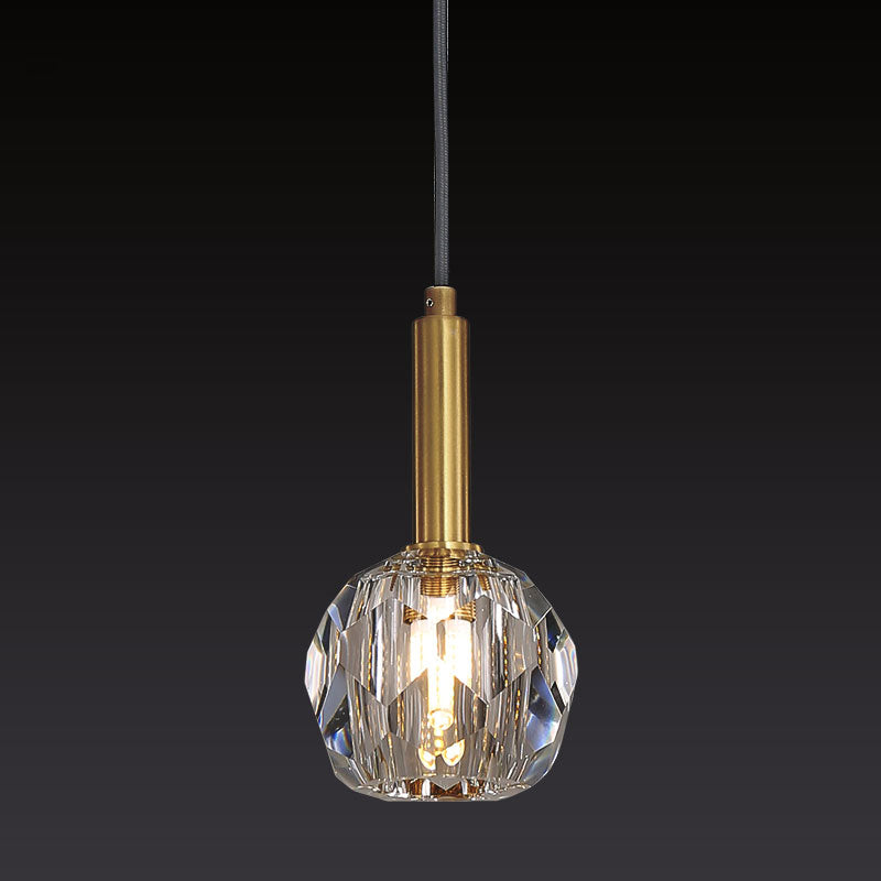 Gold Dining Room Pendant Lamp: Clear Crystal Faceted Ball With 1-Light Kit