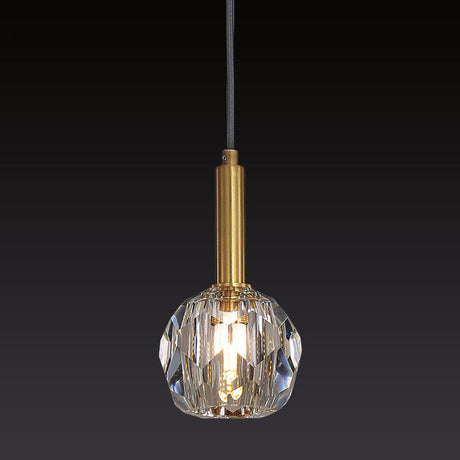 Gold Dining Room Pendant Lamp: Clear Crystal Faceted Ball With 1-Light Kit