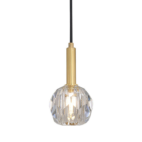 Gold Dining Room Pendant Lamp: Clear Crystal Faceted Ball With 1-Light Kit