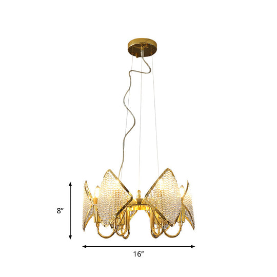 Golden Flaky Chandelier Pendant With Crystal Beads - Modern Metallic Ceiling Lamp (6 Lights)