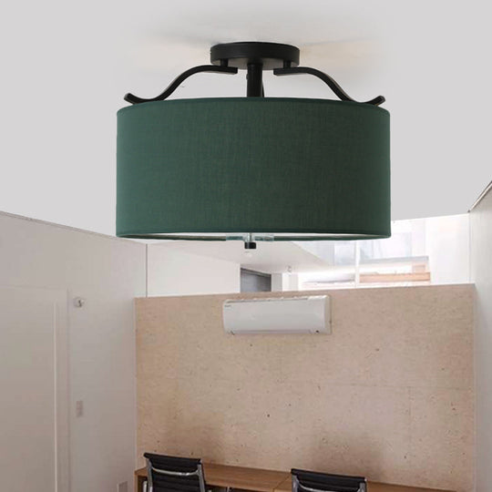 Farmhouse Green Round Bedroom Ceiling Light Fixture - 16’/18’/19.5’ Dia 3-Light Fabric Semi Flush