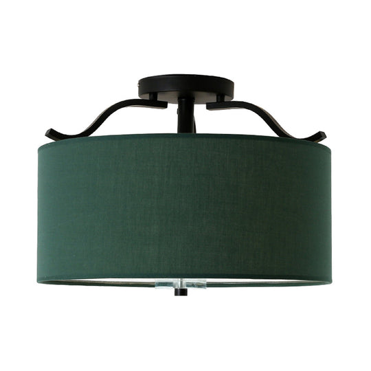 Farmhouse Green Round Bedroom Ceiling Light Fixture - 16’/18’/19.5’ Dia 3-Light Fabric Semi Flush