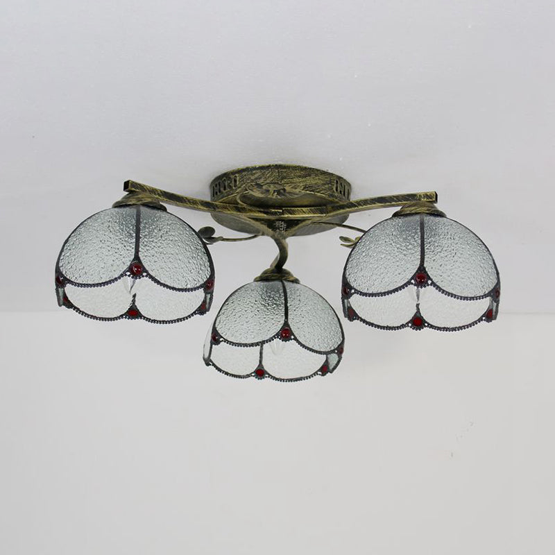 Vintage Stained Glass Ceiling Light - Conic Flushmount With Art Pattern 3 Lights
