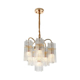 Modern Gold Tiered Cylinder Crystal Chandelier With 6 Heads For Dining Room Ceiling Pendant Light