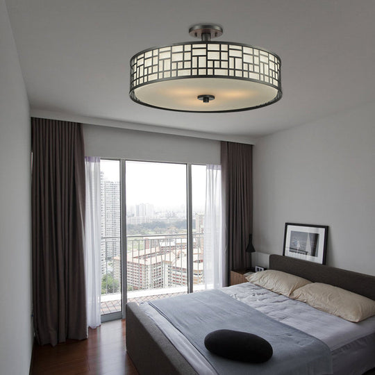 Chinese Style Metallic Semi Flush Mount Lighting Black Circular Design 4/3 Lights