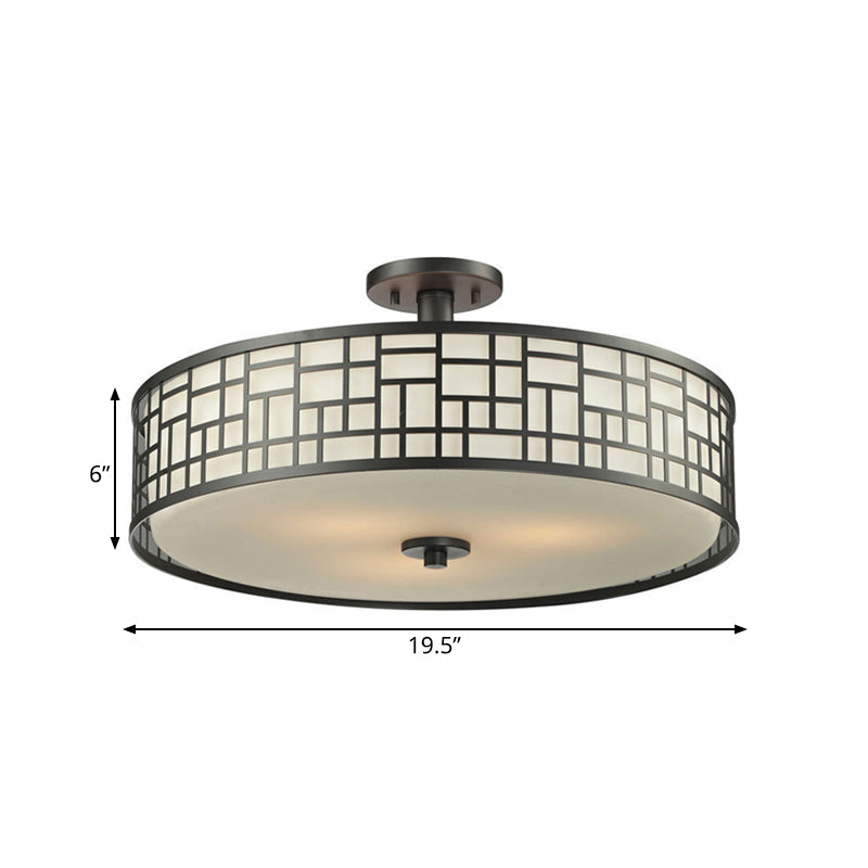 Chinese Style Metallic Semi Flush Mount Lighting Black Circular Design 4/3 Lights