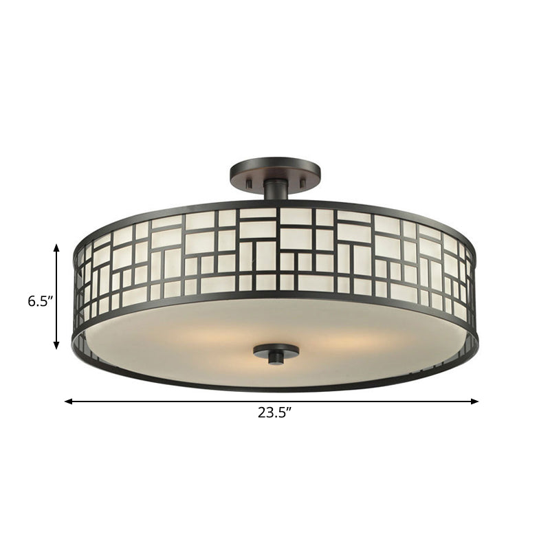 Chinese Style Metallic Semi Flush Mount Lighting Black Circular Design 4/3 Lights
