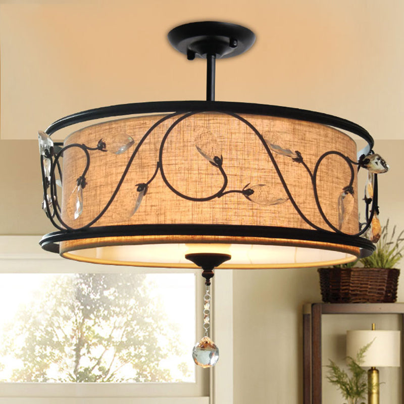 Black Rustic Branch Semi Flush Mount Ceiling Light With Crystal Draping - 4 Lights 14’/21.5’