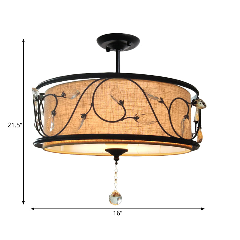 Black Rustic Branch Semi Flush Mount Ceiling Light With Crystal Draping - 4 Lights 14’/21.5’