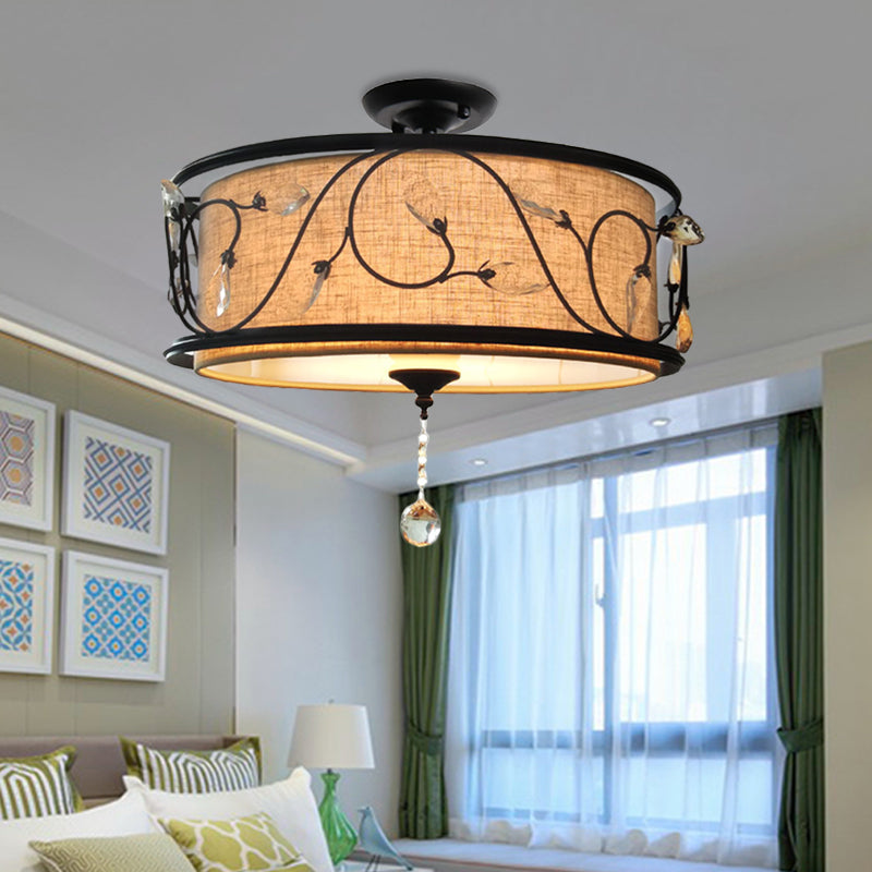 Black Rustic Branch Semi Flush Mount Ceiling Light With Crystal Draping - 4 Lights 14’/21.5’