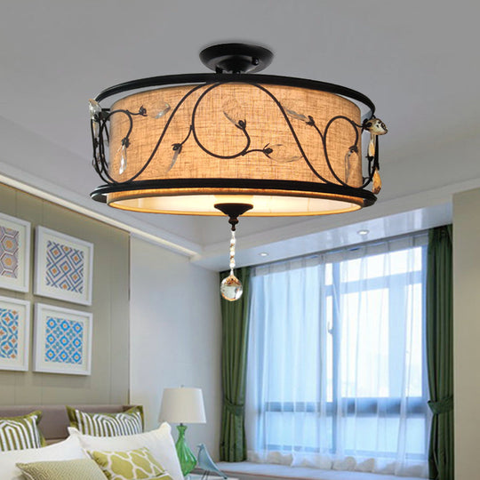 Black Rustic Branch Semi Flush Mount Ceiling Light With Crystal Draping - 4 Lights 14’/21.5’