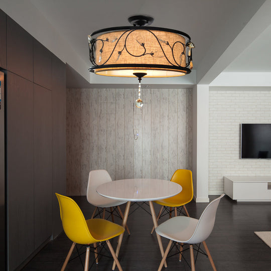 Black Rustic Branch Semi Flush Mount Ceiling Light With Crystal Draping - 4 Lights 14’/21.5’