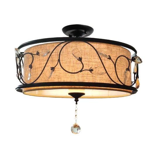 Black Rustic Branch Semi Flush Mount Ceiling Light With Crystal Draping - 4 Lights 14’/21.5’