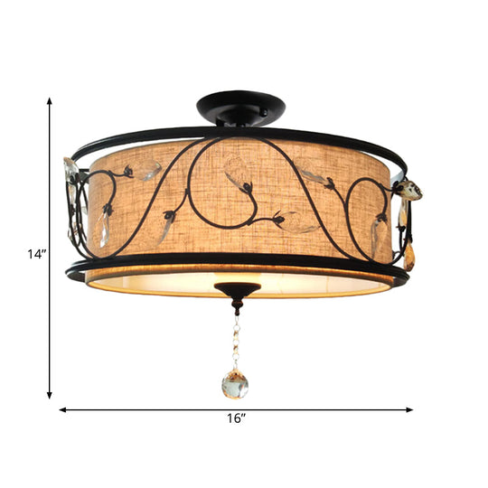 Black Rustic Branch Semi Flush Mount Ceiling Light With Crystal Draping - 4 Lights 14’/21.5’
