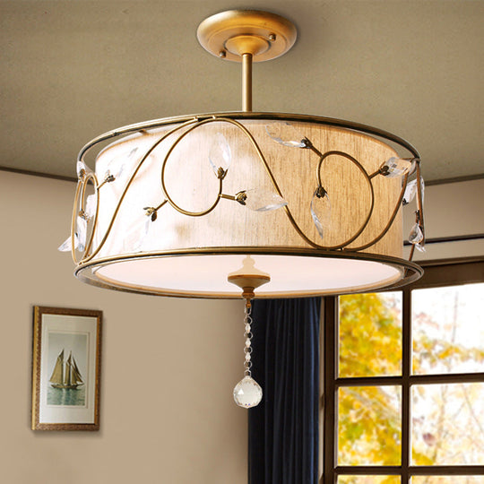 Golden 3-Light Semi Flush Lamp - Traditional Metal Ceiling Light With Crystal Element 14’/16’