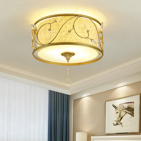 Vintage Flushmount Ceiling Light - Iron Black/Gold Drum Shape 4/5 Lights 16 Or 19.5 Dia