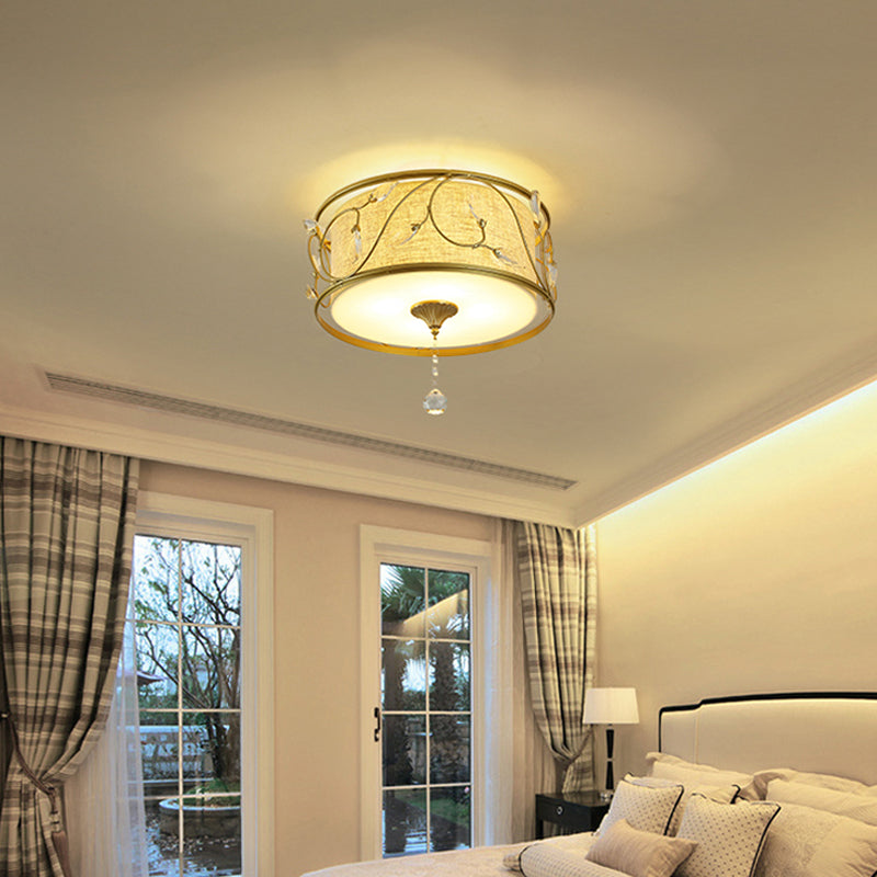 Vintage Flushmount Ceiling Light - Iron Black/Gold Drum Shape 4/5 Lights 16 Or 19.5 Dia