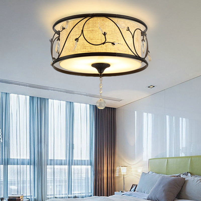 Vintage Flushmount Ceiling Light - Iron Black/Gold Drum Shape 4/5 Lights 16 Or 19.5 Dia