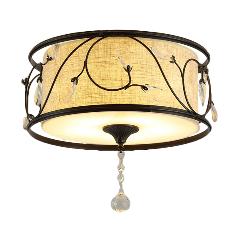 Vintage Flushmount Ceiling Light - Iron Black/Gold Drum Shape 4/5 Lights 16 Or 19.5 Dia