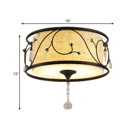Vintage Flushmount Ceiling Light - Iron Black/Gold Drum Shape 4/5 Lights 16’ Or 19.5’ Dia