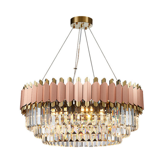 Modern Pink And Gold Crystal Drop Pendant Ceiling Light With 8/12 Lights