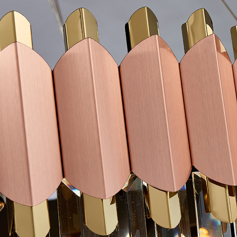 Modern Pink And Gold Crystal Drop Pendant Ceiling Light With 8/12 Lights