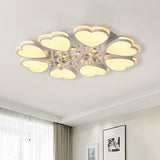 Modern Heart Shape Ceiling Light: Acrylic & Crystal Drop 8-Head Led Flush Mount (Warm/White) White /