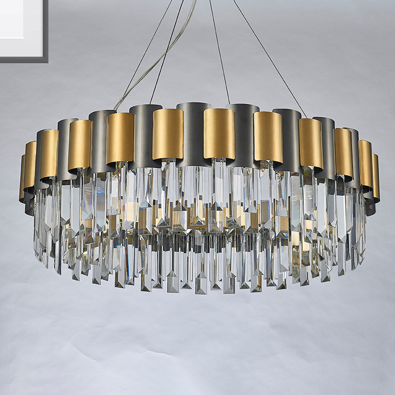 Modern 8/12-Light Golden Crystal Tiered Icicle Pendant Chandelier - Clear Elegant And Stunning