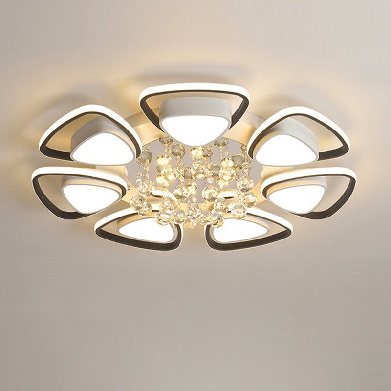 Contemporary Led Ceiling Flush Mount With Metal Petals Crystal Draping Black & White Design