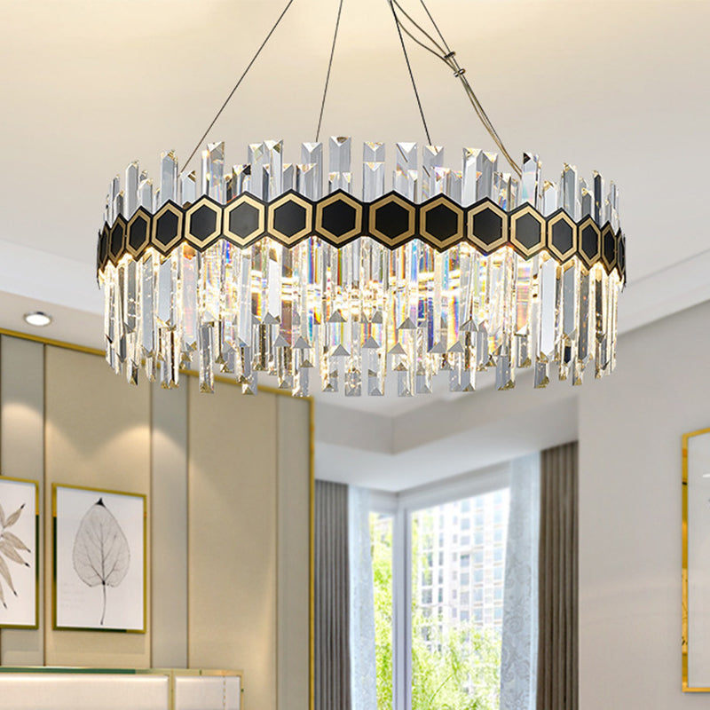 Tapered Icicle Crystal Suspension Pendant Led Chandelier - Modernist Black Ceiling Light