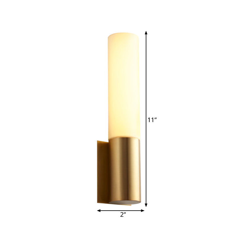 Gold Finish Acrylic Indoor Wall Sconce With Simplicity Design - 1 Bulb Cylinder Surface Mount