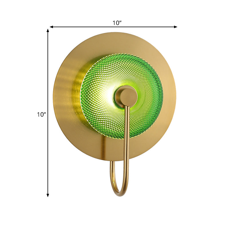 Vintage Bell Metal Wall Lighting Sconce In Gold With Green Prismatic Glass Shade