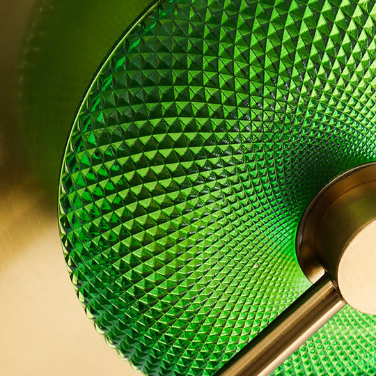 Vintage Bell Metal Wall Lighting Sconce In Gold With Green Prismatic Glass Shade