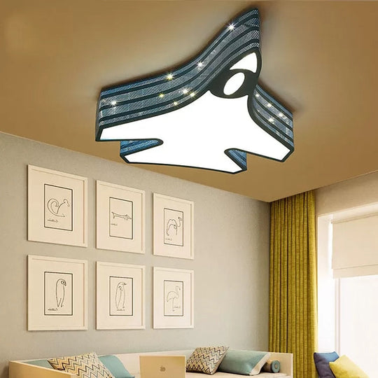 Blue Cartoon Flush Ceiling Lamp For Child’s Bedroom Or Plane-Themed Bathroom