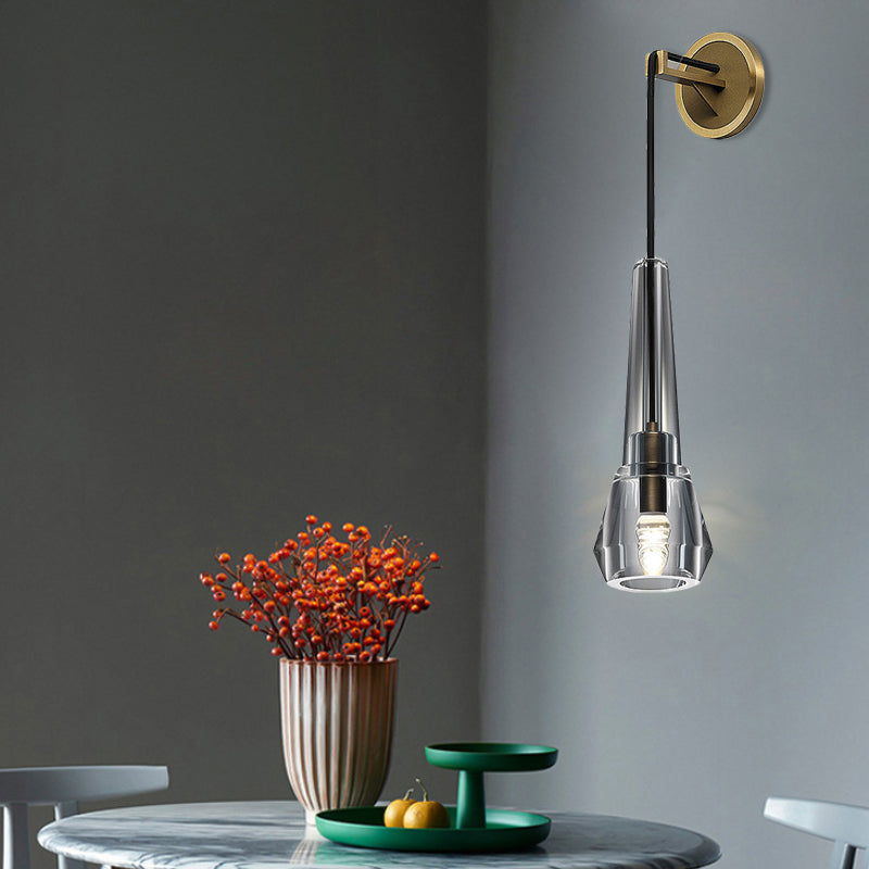 Gold Crystal Wall Sconce Light With Conical Shade - Minimalist Design 13/26 H