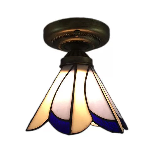 Tiffany Style Floral Semi-Flush Ceiling Light - Glass 4’ H X 7’ Dia
