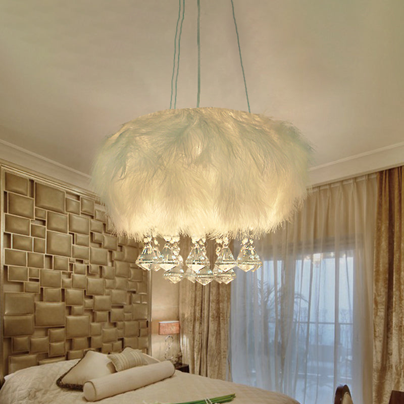 Minimalist White Ceiling Pendant Lamp With Crystal Droplet