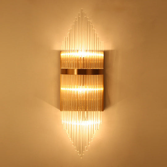 Minimalist Clear Glass Sconce Light With Gold Finish - 2/3 Lights Indoor Wall Lighting