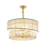 Adjustable Round Chandelier Lighting With Crystal Blocks - Contemporary Pendant Light In Gold (6/8
