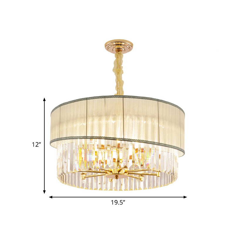 Adjustable Round Chandelier Lighting With Crystal Blocks - Contemporary Pendant Light In Gold (6/8