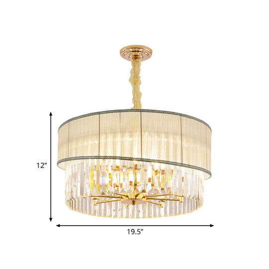 Adjustable Round Chandelier Lighting With Crystal Blocks - Contemporary Pendant Light In Gold (6/8