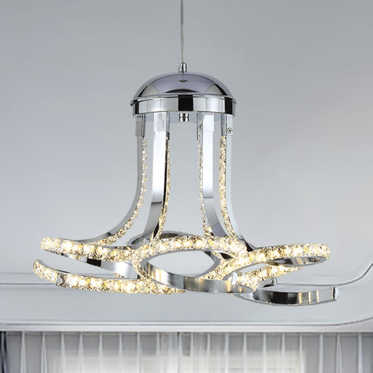 Modern Twisted Chrome Led Hanging Chandelier With Metal And Crystal Accents In Warm/White Light