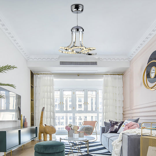 Modern Twisted Chrome Led Hanging Chandelier With Metal And Crystal Accents In Warm/White Light