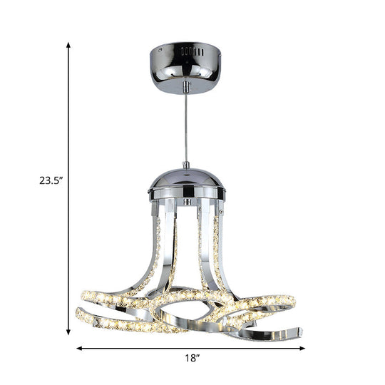 Modern Twisted Chrome Led Hanging Chandelier With Metal And Crystal Accents In Warm/White Light