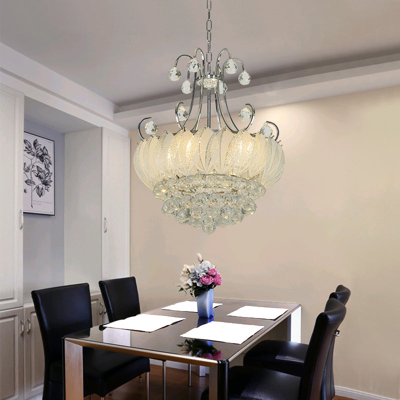 Modern Geometric Ceiling Chandelier With Chrome Finish - 4 Bulbs Pendant Lighting Glass & Crystal
