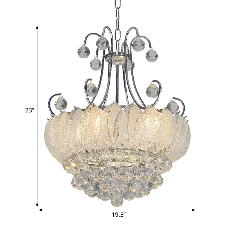 Modern Geometric Ceiling Chandelier With Chrome Finish - 4 Bulbs Pendant Lighting Glass & Crystal