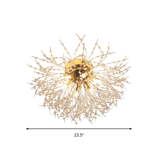 Contemporary Crystal Flush Mount Lamp - Silver/Gold Warm Light 6/8 Lights Bedroom Ceiling Fixture