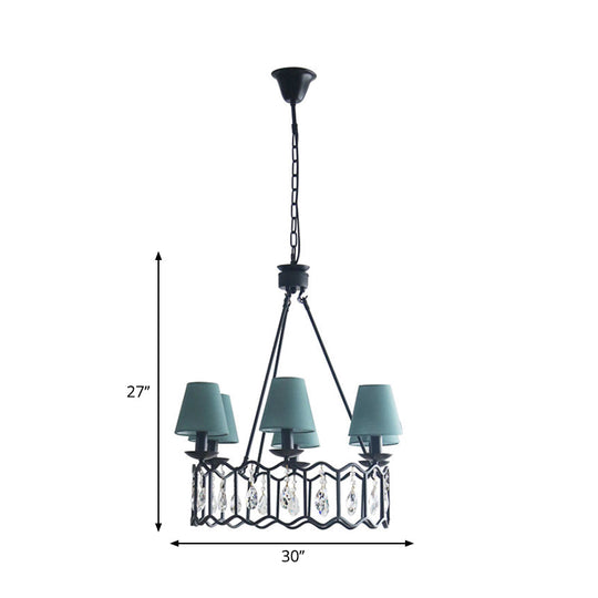 Contemporary Black Circular Pendant Chandelier With Cone Shade Crystal Accent – 6 Lights Ideal